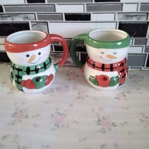 Bay Island Snowman Mugs - Red and Green